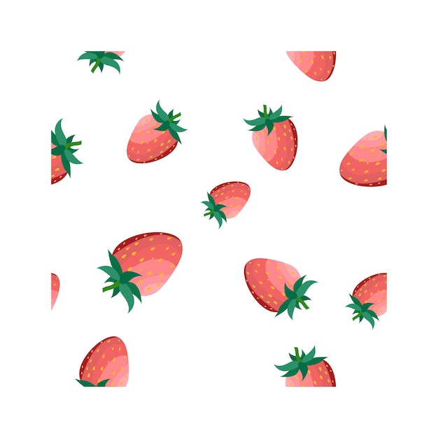 Vector a pink strawberry with green leaves is flying in the air.