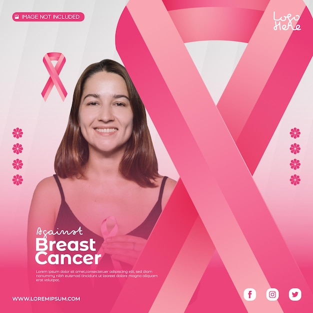 Pink style international day against breast cancer poster template