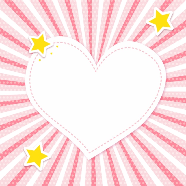 Vector pink sunrays card with text space in shape of a heart