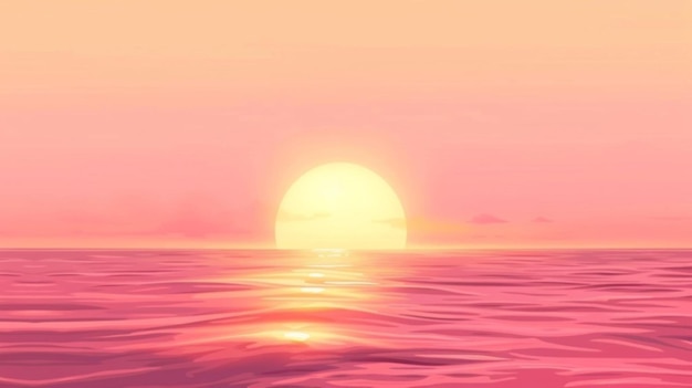 Vector a pink sunset with a sun setting over the horizon