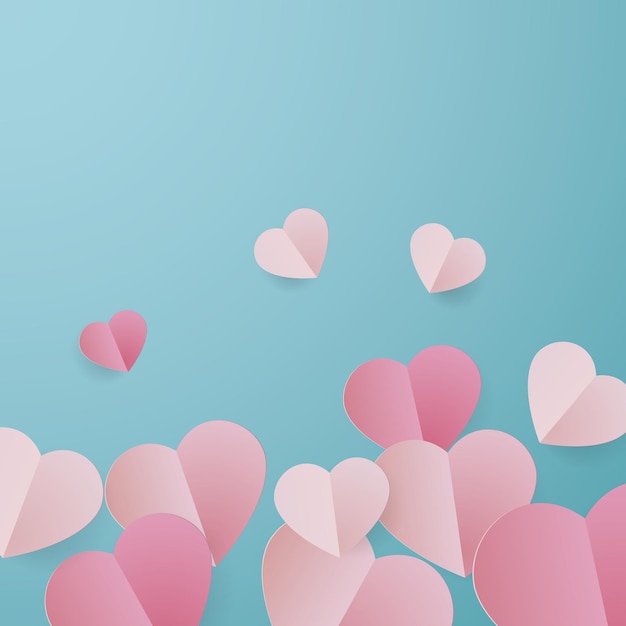 Pink sweet paper hearts illustration large background