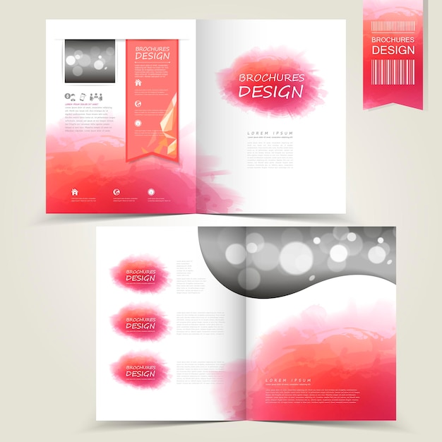 Pink template for advertising brochure with pink watercolor splatters