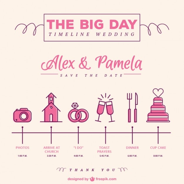 Vector pink timeline wedding