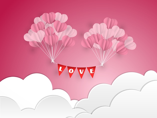 Vector pink tone balloons in a heart shape