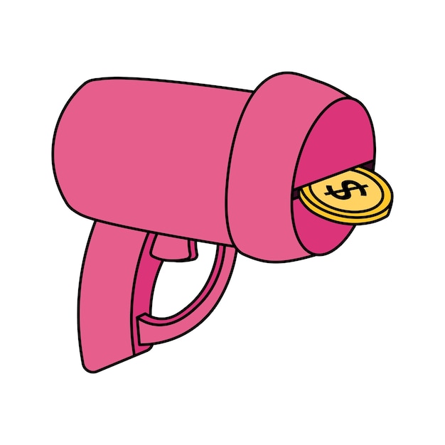 Pink toy gun with gold coin