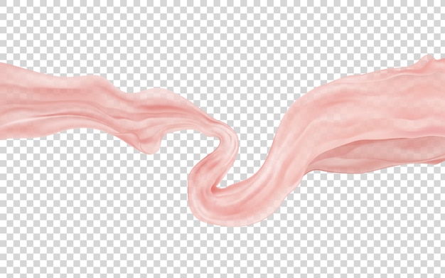 Pink translucent fabric floating on transparent background, vector illustration.