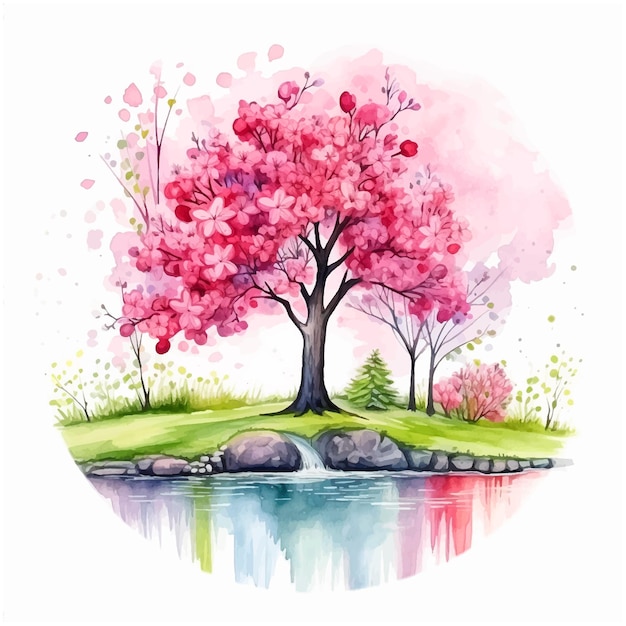 Pink tree watercolor paint