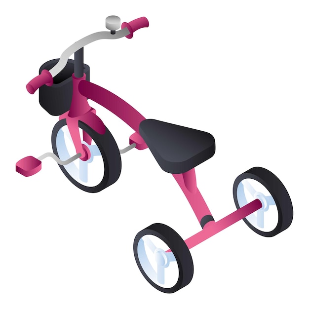 Иконка розового трехколесного велосипеда Изометрическая иконка вектора розового трехколесного велосипеда для веб-дизайна, выделенная на белом фоне