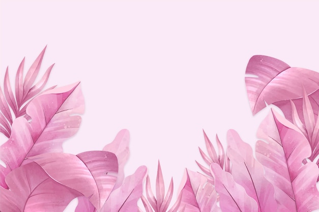 Vector pink tropical leaves background