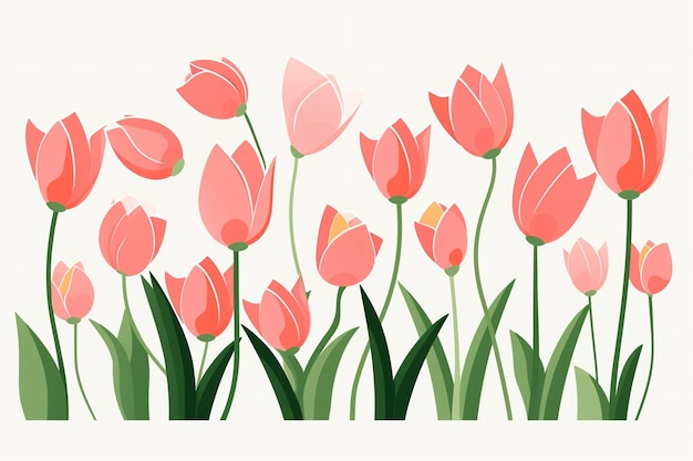 Pink tulips drawn linear fashion