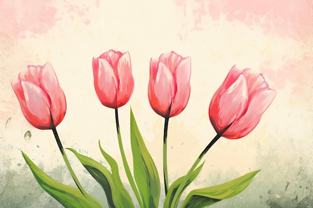 Vector pink tulips grungy background