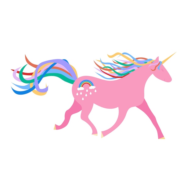 Unicorno rosa su sfondo bianco