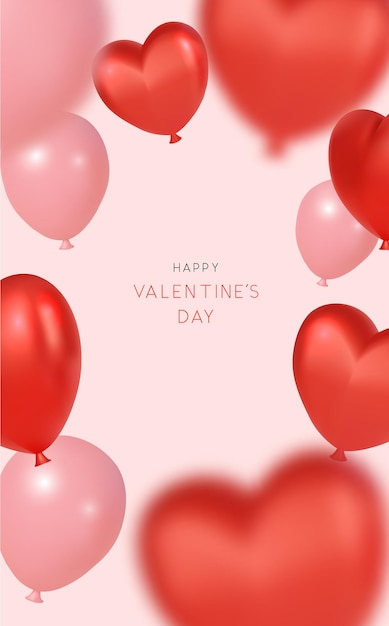 Vector pink valentine background with heart shaped balloons realistic