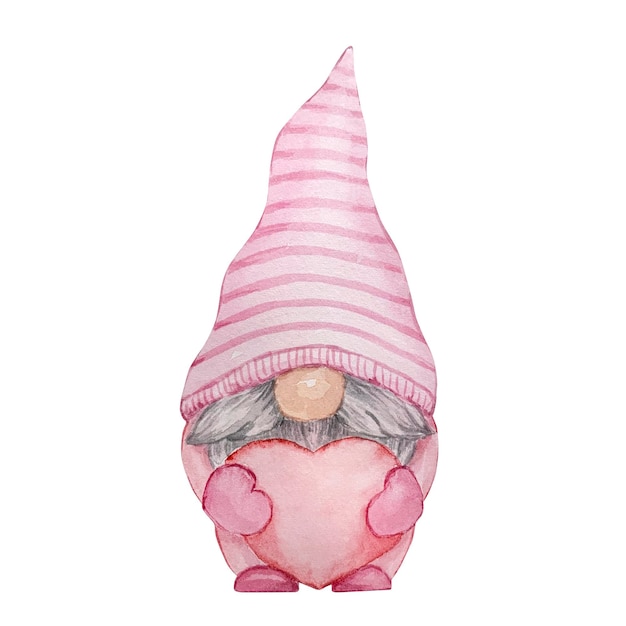 Vector pink valentine gnome with heart