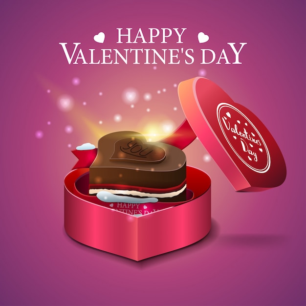 Pink valentine's day greeting card with chocolate candy