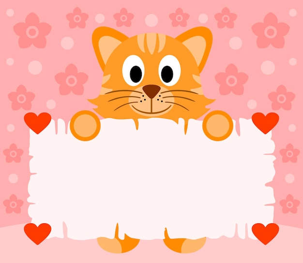 Pink valentines day background with cat