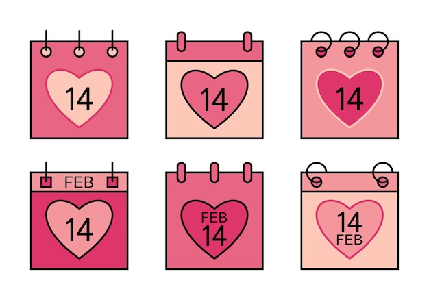 pink valentines day calendar icon collection with heart symbol