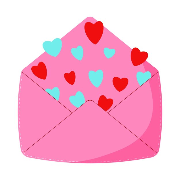 Pink Vector envelope Illustration of the opened envelope with hearts