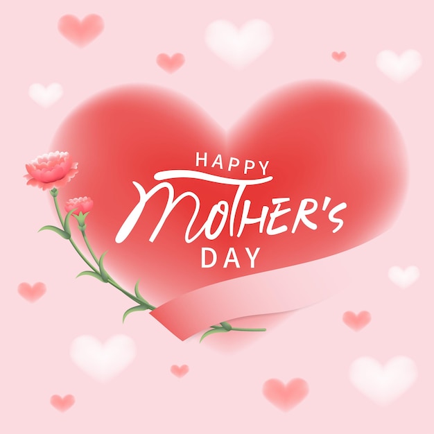 Розовая векторная открытка на день счастливой матери с гвоздиками и сердечками