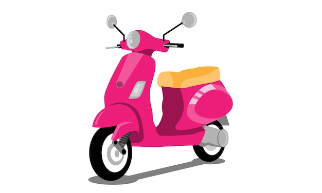 Vector pink vintage scooter, vector illustration, urban life, ride a motorbike in the city