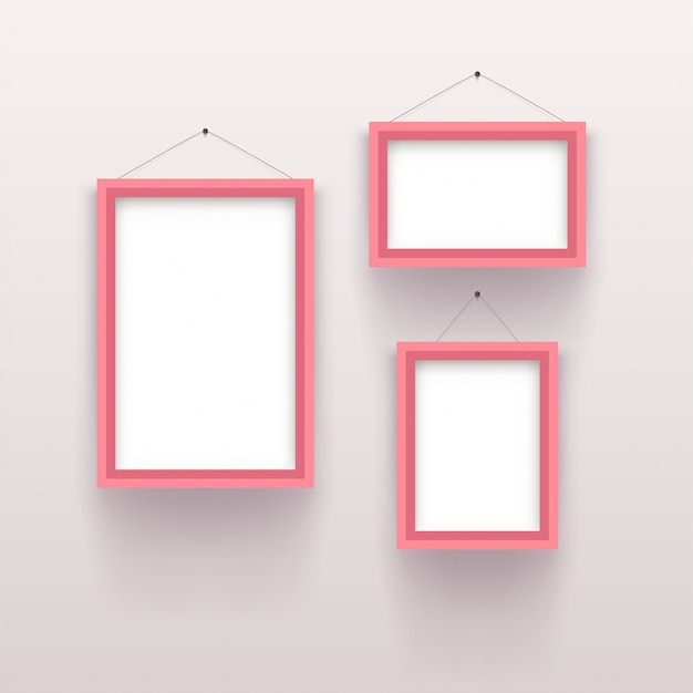 Pink vintage set frames on white