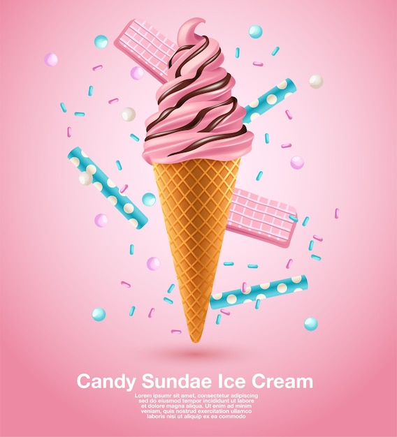 pink waffle sundae soft serve  