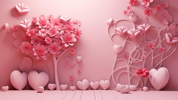 Vector a pink wall with hearts and flowers on it