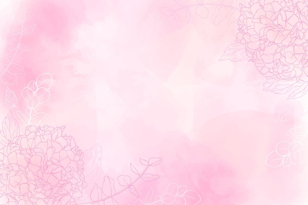 Sfondo acquerello rosa con fiori disegnati Vettore Premium