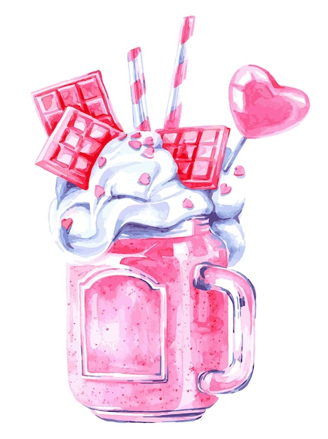 Вектор Розовый акварельный десерт в банке