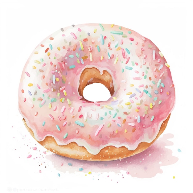Pink watercolor donut with sprinkles