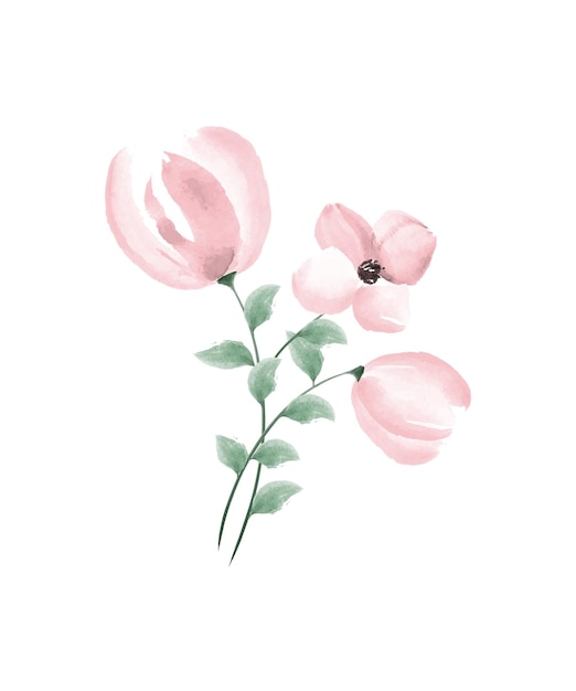 Vector pink watercolor flowers