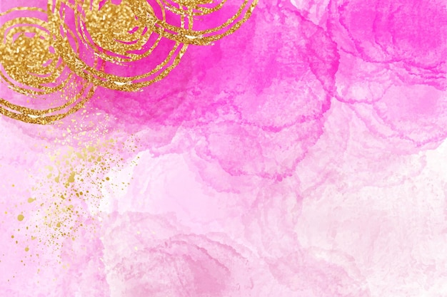 핑크 수채화 유체 배경 카드 황금 대리석 프레임 알코올 잉크 격리 및 편집