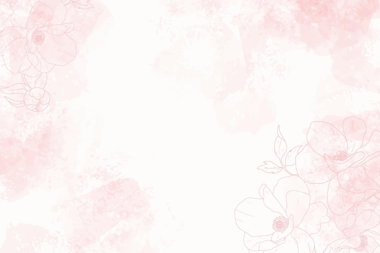 Vector pink watercolor splash background with line art poeny