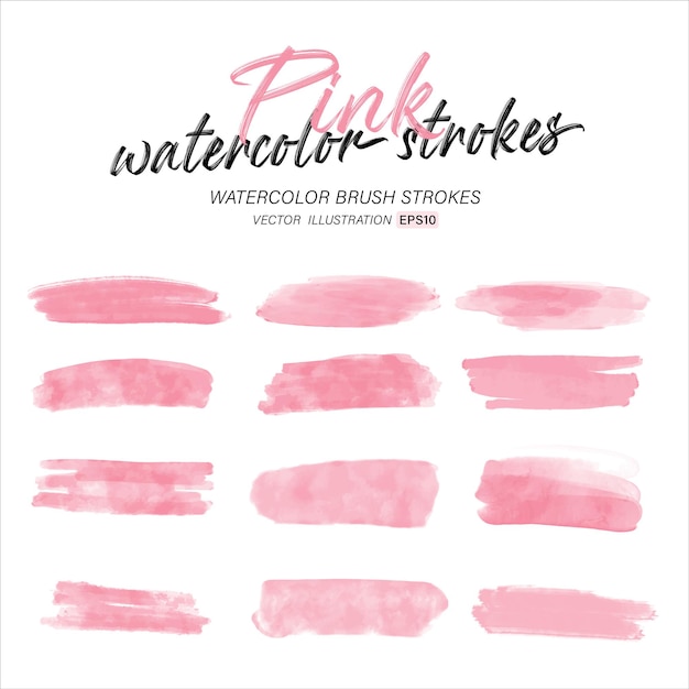 Pink watercolor splash and brush stroke clipart collection for decoration