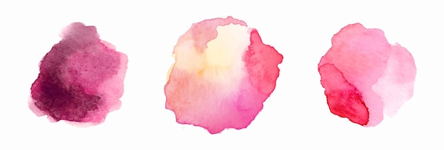 Vector pink watercolor stains set circle of delicate floral splash or spot in wine tone for corporate style