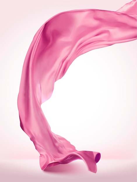 Pink wavy satin on light pink background in 3d illustration