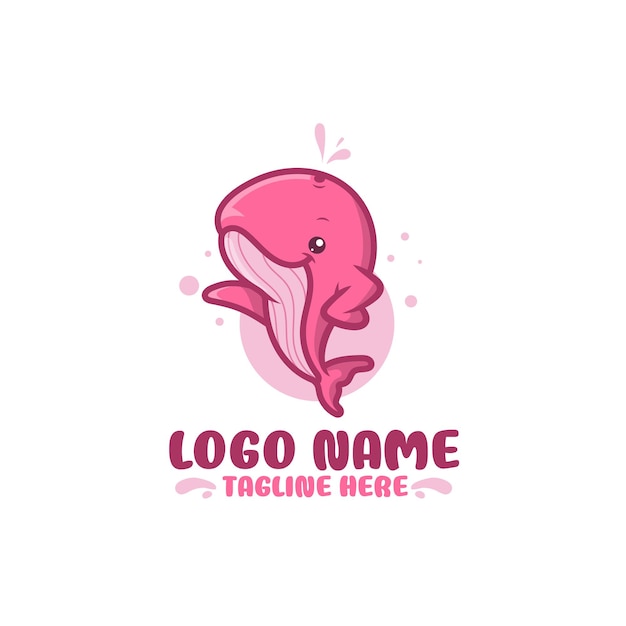 pink whale logo character cartoon mascot vector