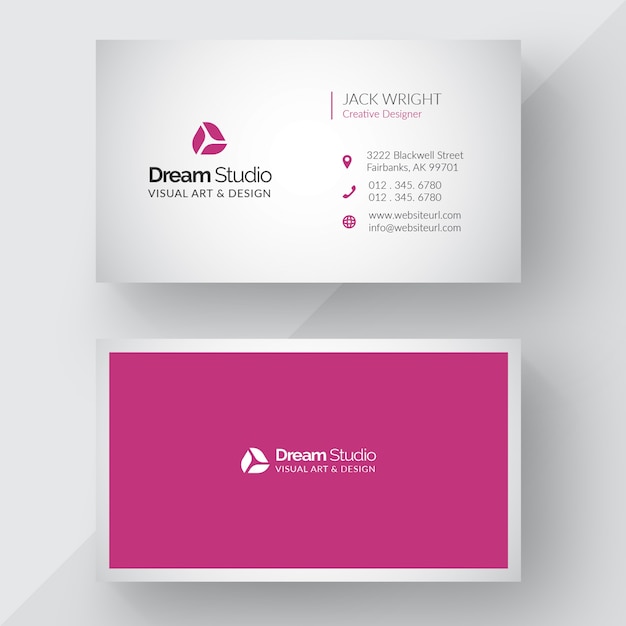 Pink and white business card