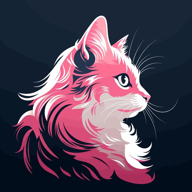 Vector pink and white cat on black background
