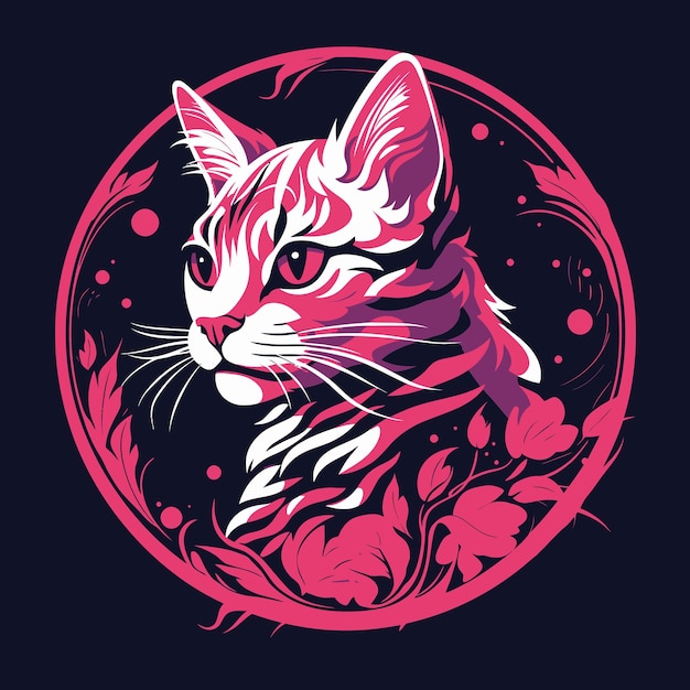 Pink and White Cat Sitting Inside Circle