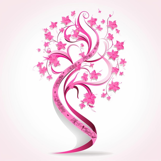 Vector a pink and white floral design with butterflies and flowers