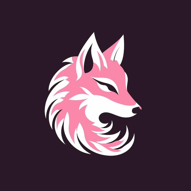 Pink and White Fox Head on Black Background