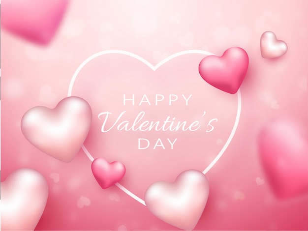 Pink and White Hearts Decorated on Glossy Background for Happy Valentine's Day Celebration.