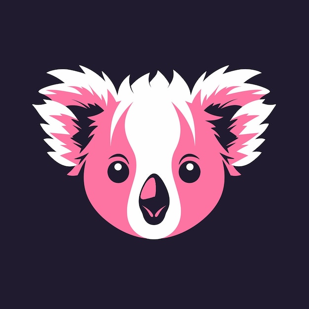 Pink and White Koala Face on Black Background