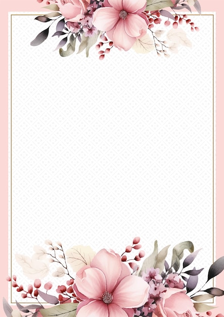 Cornice di invito a sfondo moderno a ghirlanda rosa e bianca con flora e fiori
