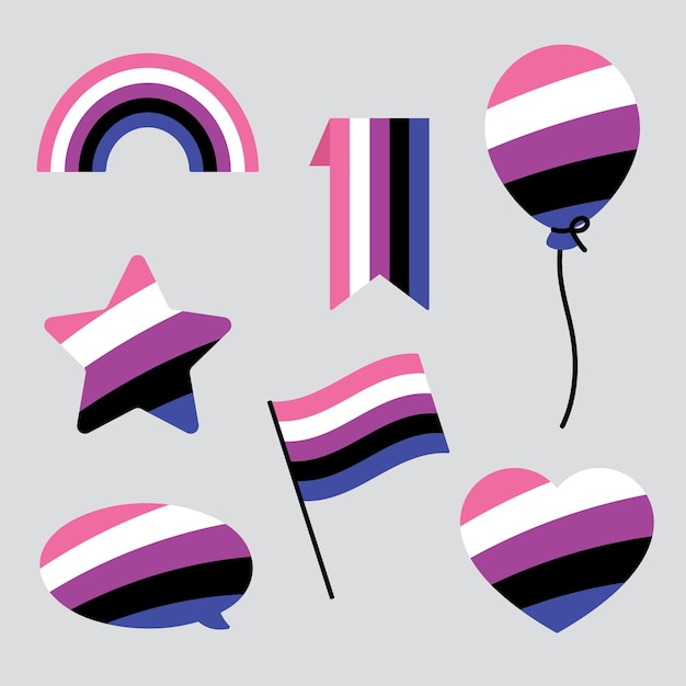 Pink white purple black and blue colored heart balloon icons as the colors of genderfluid flag