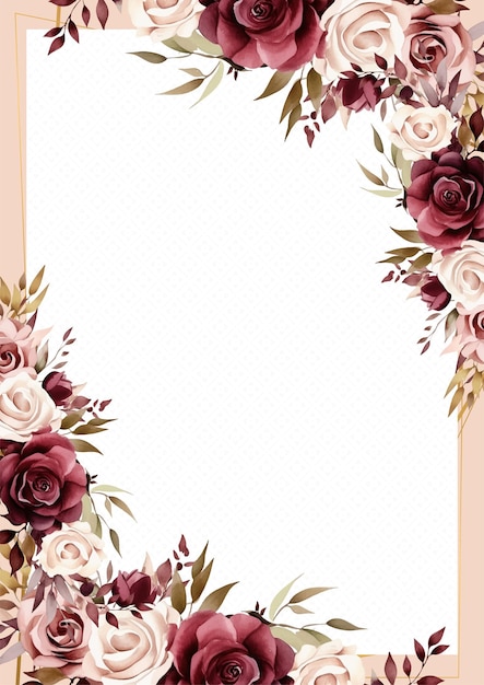 ピンクと白の赤い背景の招待花束 植物と花の水彩画