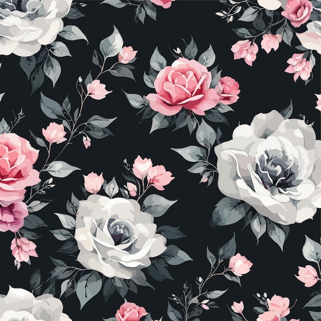 Розовые и белые розы красивый бесшовный цветочный узор Цветочная векторная иллюстрация
