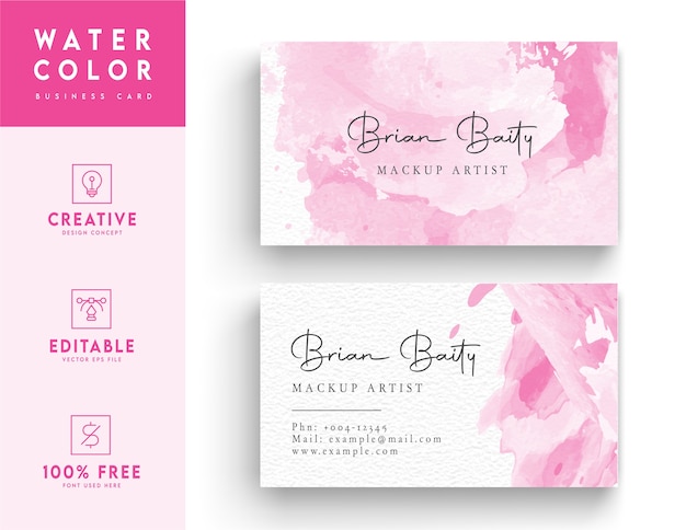 Vector pink and white watercolor business card template