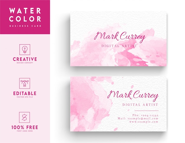 Pink and white watercolor business card